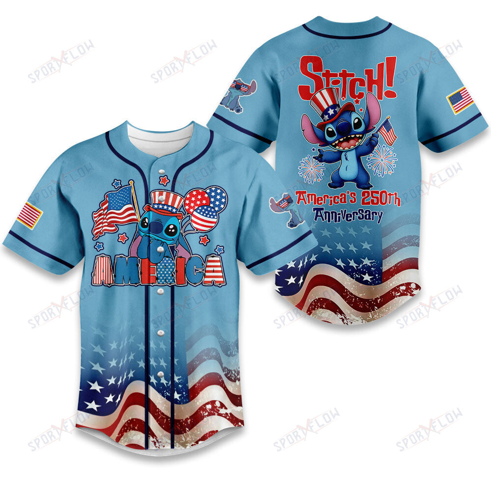 Stitch America 250Th Anniversary Patriotic Flag Baseball Jersey
