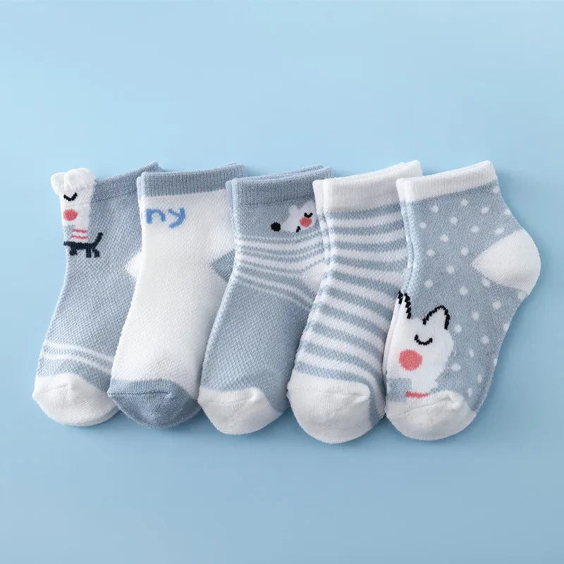 Lawadka 5Pairs/set New Summer Thin Newborn Baby Boys Girls Socks Cotton Infant Floor Sock Casual Cartoon Toddler 0-24Month