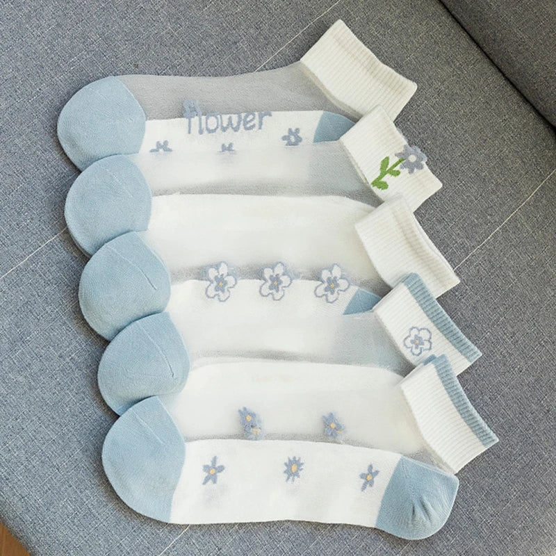 5/10 Pairs Flower PatternThin Short Socks Spring Summer Sweat Absorbing Breathable Comfortable Durable Sweet Style Casual Socks
