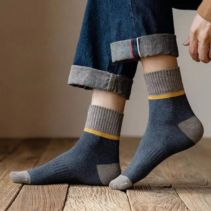 7 pairs of men's spring autumn thick mid tube socks anti odor sweat absorbing color blocked anti slip sporty simple casual socks