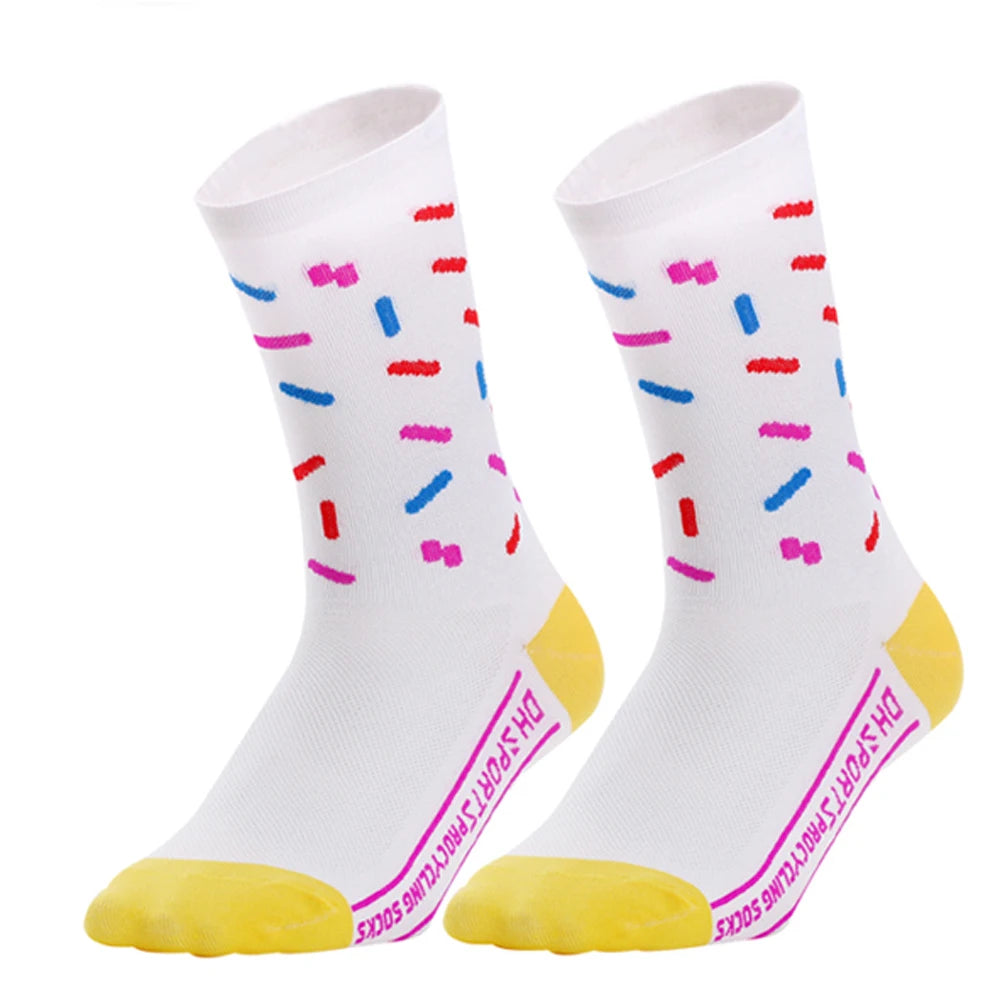 New Dopamine Color Cycling Socks Bicycle Sports Socks Outdoor Running Skateboard Mountaineering Breathable Wear-Resistant Mid-Calf Socks