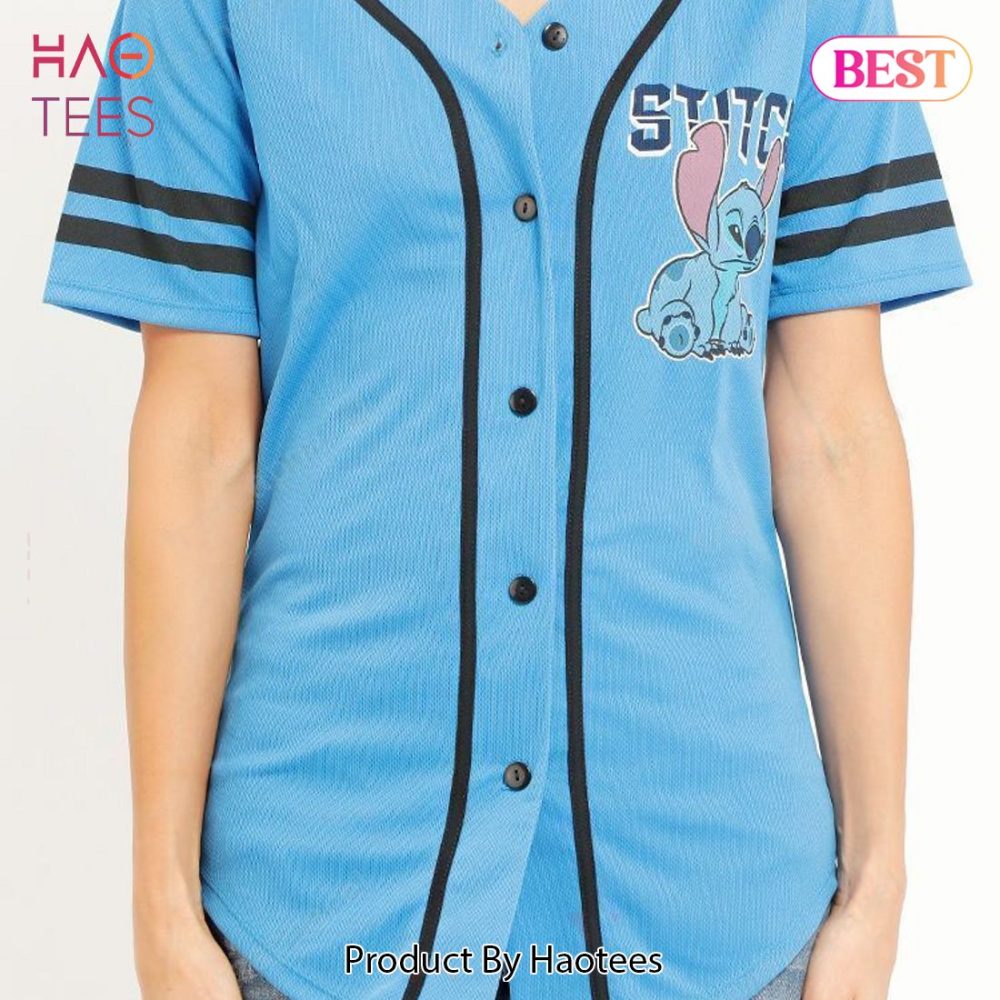 Stylish Blue Stitch Button-Up Baseball Jersey - Trendy Casual Wear For Fans